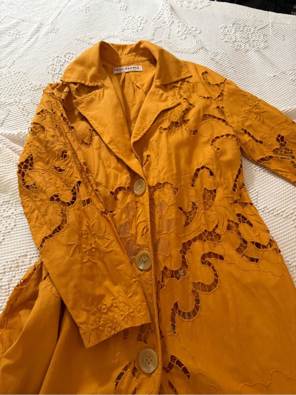Free People Suzanna Autumn marigold eyelet Cotton Duster size Med - Picture 13 of 13